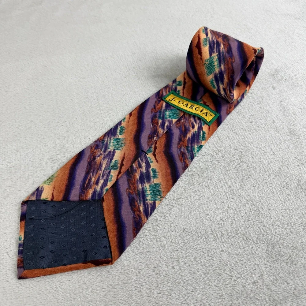 J. Garcia Mens Silk Necktie Abstract Art Purple Orange Blue‎ Made in USA